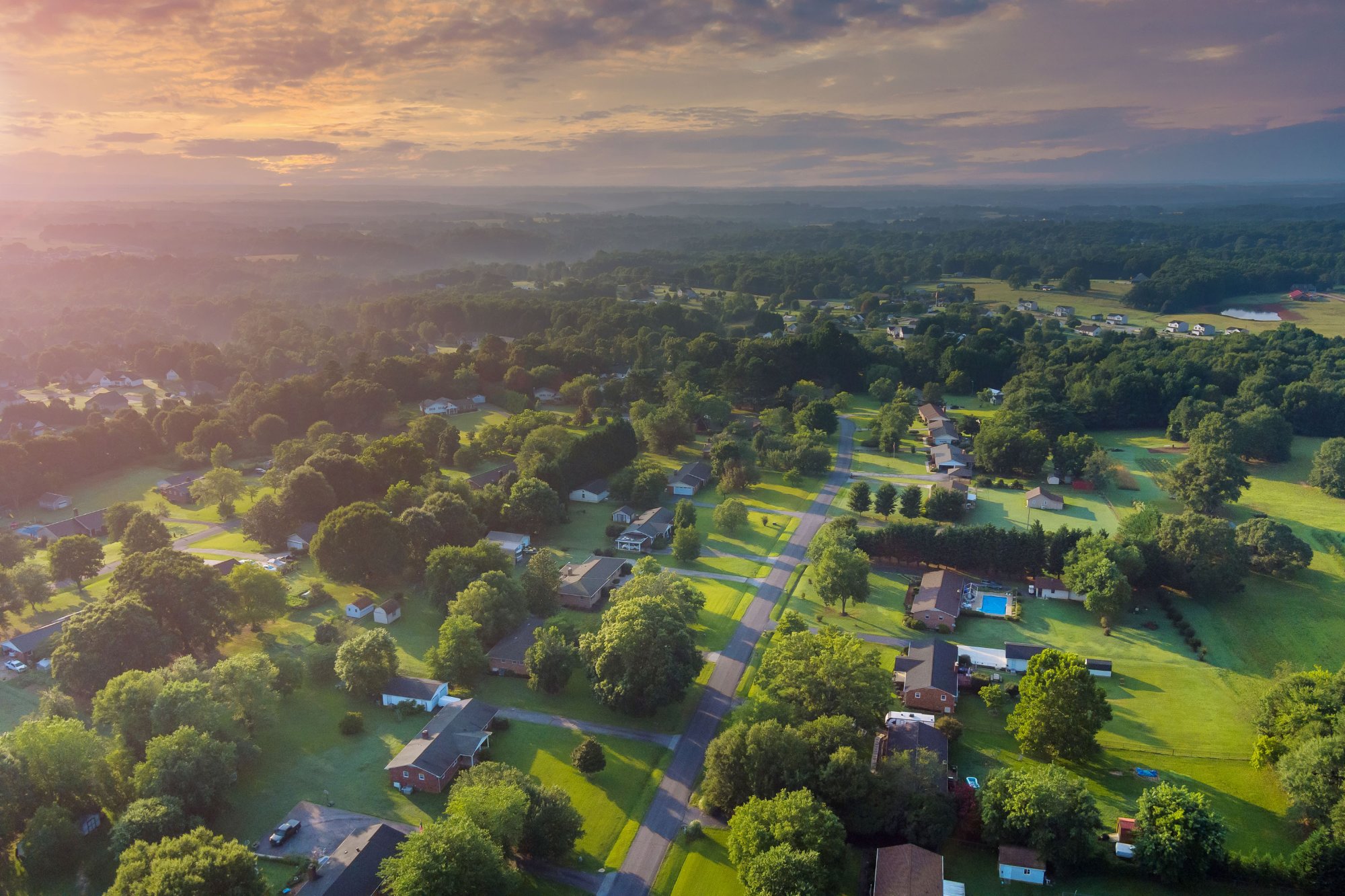 Rural community sunset landscape